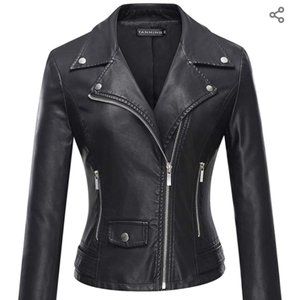 Black Faux Leather Moto Jacket Coat XS S MED XL 2X